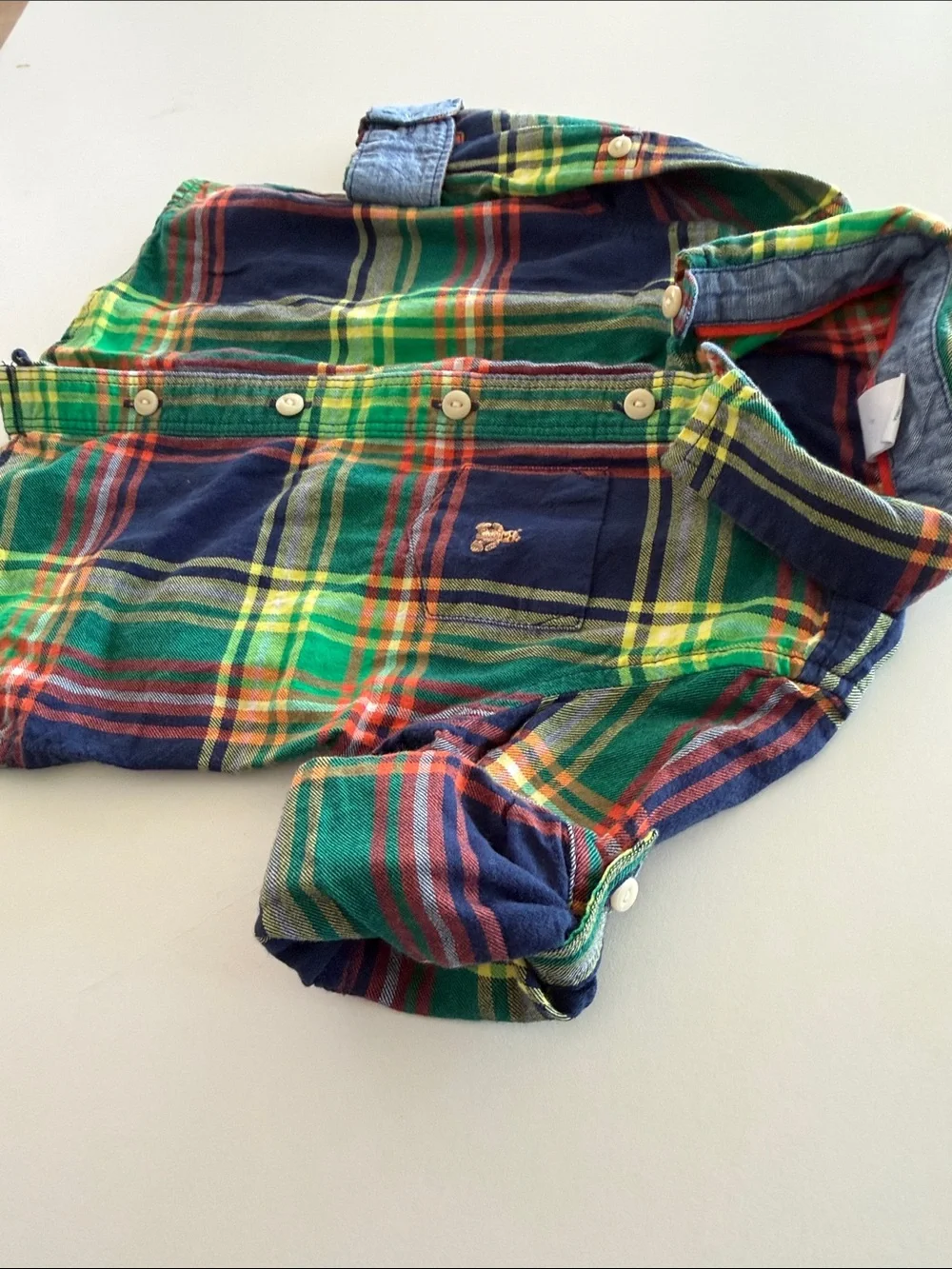 Baby GAP Plaid Button-Down Shirt - Green, Navy & Yellow 6-12 months
